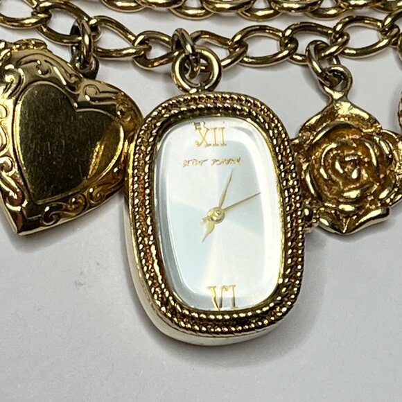 Rare Vintage Betsy Johnson Multi-Chain Gold-Tone Charms Bracelet with Watch - Picture 4 of 8